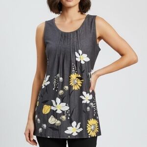 Floral Sleeveless Top - Gray and Yellow